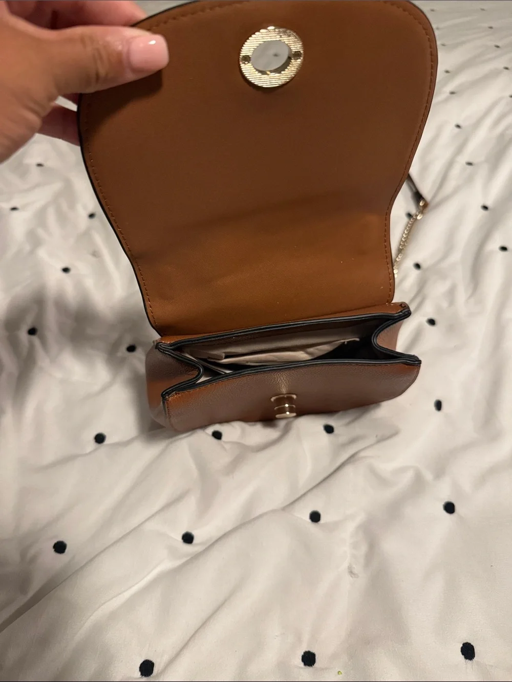 H&M Brown Suede & Leather Crossbody Bag with Gold Chain